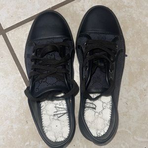 GUCCI GG pattern Canvas Leather Sneaker Shoes 37 Black Authentic Women PREOWNED